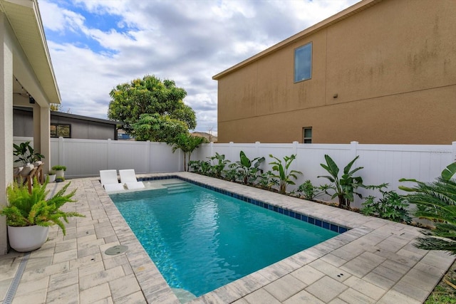 view of pool with a patio, a fenced backyard, and a fenced in pool