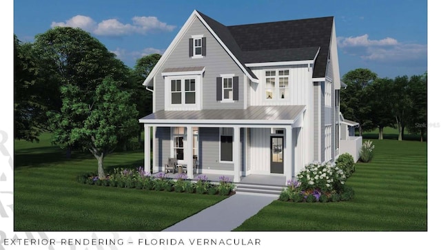 166 Hammock Preserve Loop, Winter Garden, FL 34787 - view of front of home with covered porch, a front yard, and board and batten siding