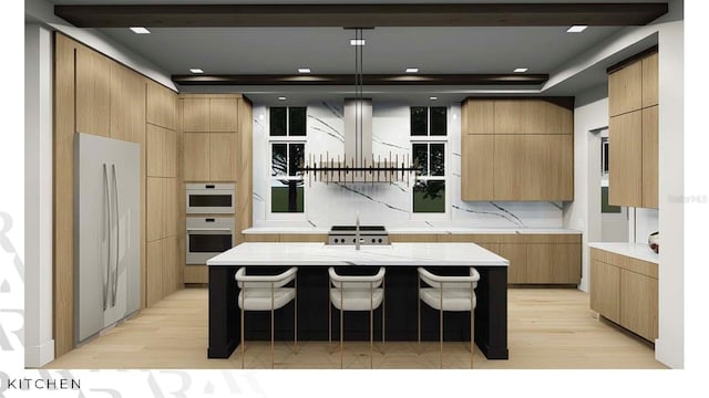 166 Hammock Preserve Loop, Winter Garden, FL 34787 - kitchen with modern cabinets, refrigerator, light wood finished floors, light countertops, and recessed lighting