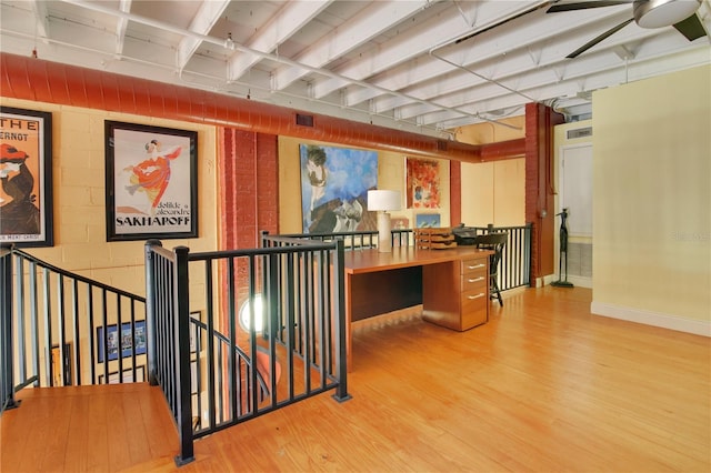 interior space featuring ceiling fan, visible vents, and light wood-style floors