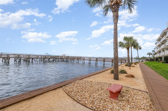 dock area featuring a water view