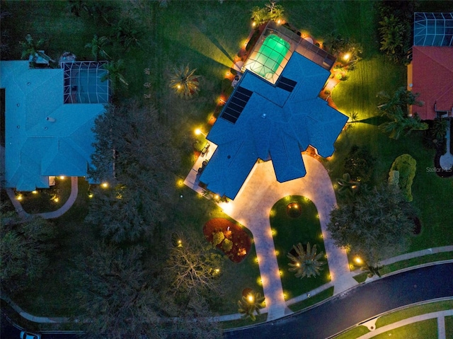 view of aerial view at night