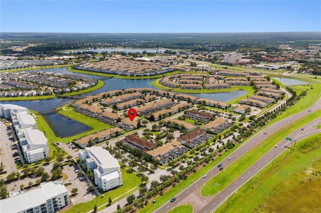 aerial view featuring a water view