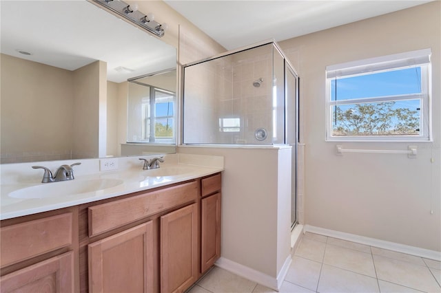 full bath featuring a stall shower, a wealth of natural light, and a sink