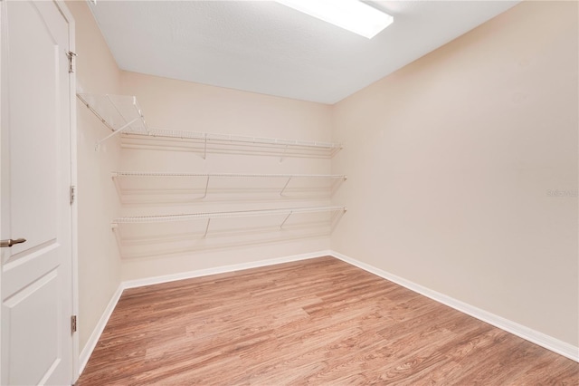 walk in closet with light wood finished floors