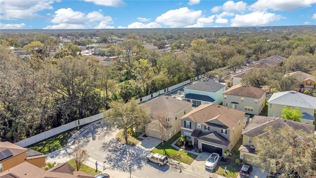 bird's eye view featuring a residential view and a view of trees