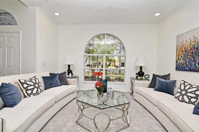 living room featuring recessed lighting