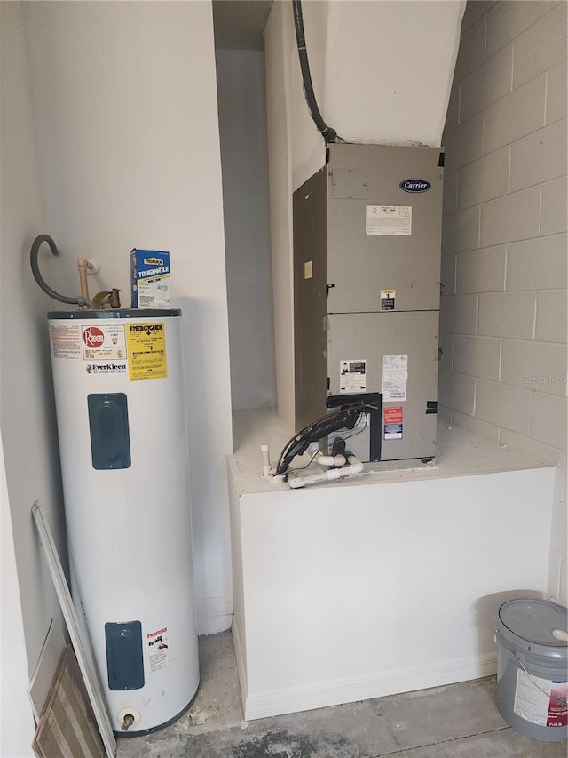 utility room with water heater