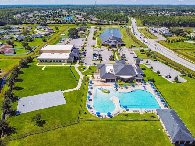 aerial view with a water view