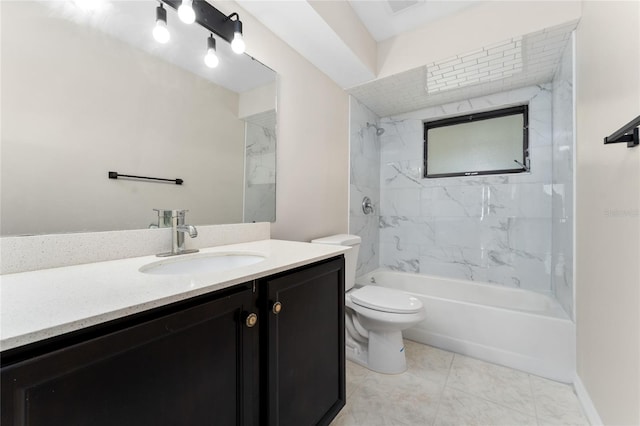 full bath featuring toilet, bathtub / shower combination, vanity, and tile patterned floors