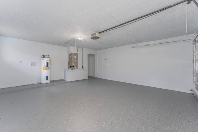 garage featuring electric water heater and a garage door opener