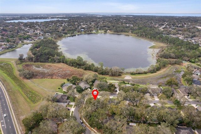 aerial view with a water view