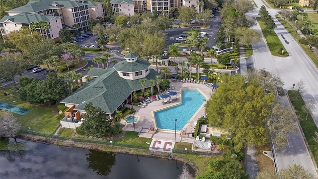 bird's eye view featuring a water view