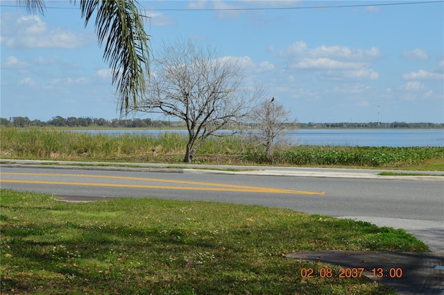 view of street featuring a water view