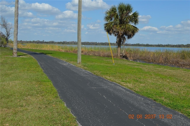 view of road with a water view