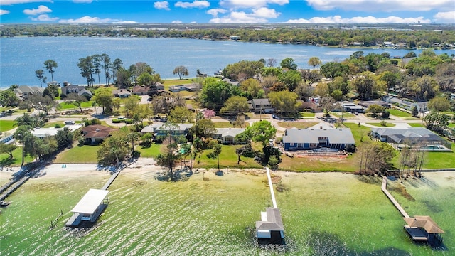 birds eye view of property featuring a residential view and a water view