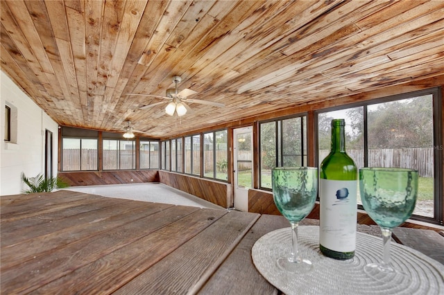 sunroom with plenty of natural light and wooden ceiling