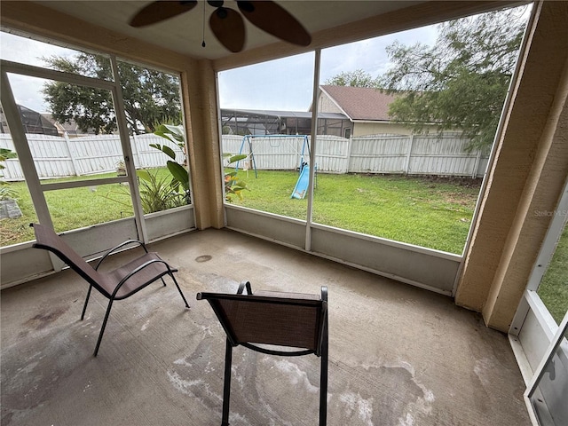 536 Dunoon St, Ocoee, FL 34761 - unfurnished sunroom featuring a ceiling fan and healthy amount of natural light