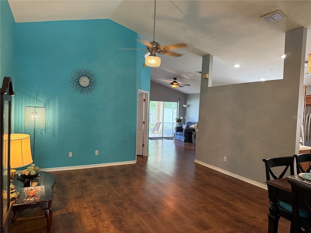 536 Dunoon St, Ocoee, FL 34761 - sitting room with vaulted ceiling, a ceiling fan, and wood finished floors
