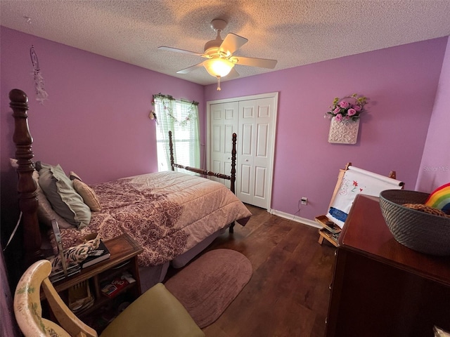 536 Dunoon St, Ocoee, FL 34761 - bedroom featuring wood finished floors, a closet, a textured ceiling, and ceiling fan