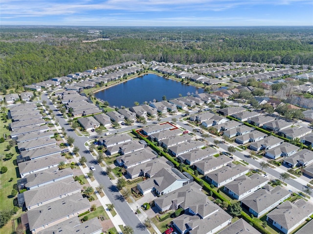 aerial view featuring a residential view and a water view