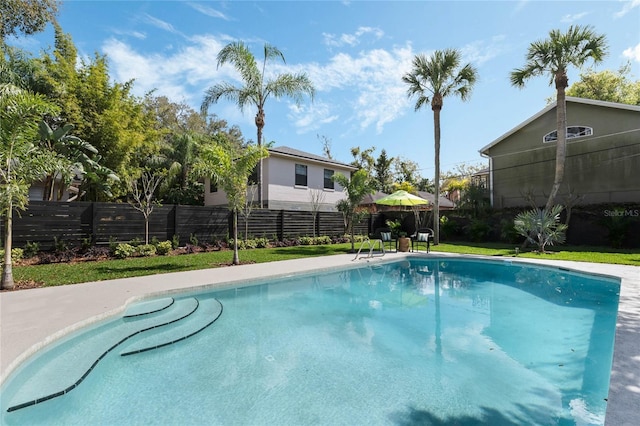 view of swimming pool featuring a fenced in pool and a fenced backyard