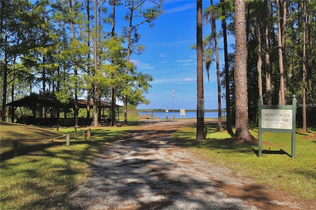view of road featuring a water view