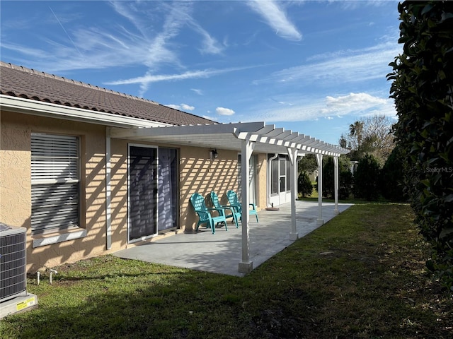 view of patio featuring central AC and a pergola