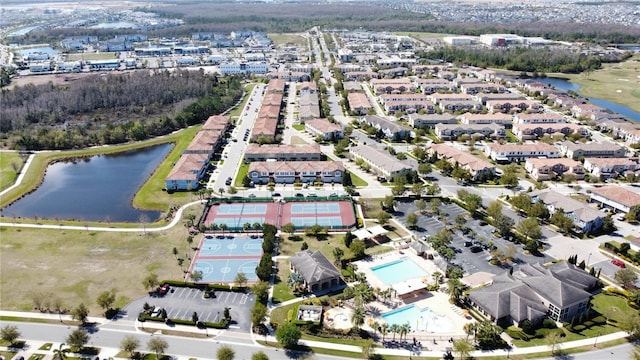 aerial view with a water view
