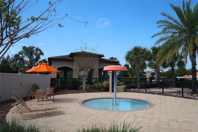 view of pool featuring a patio area and fence