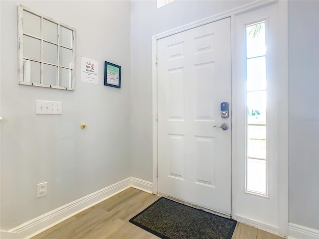 entrance foyer featuring baseboards, plenty of natural light, and light wood finished floors