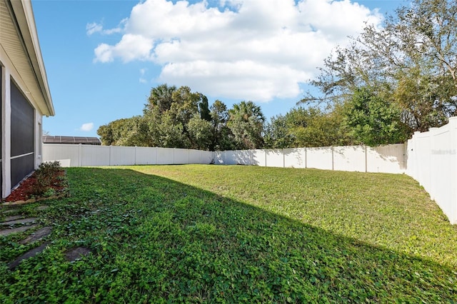 view of yard with a fenced backyard