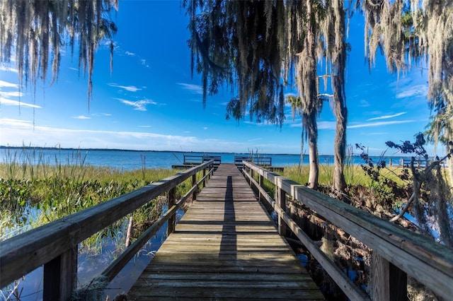 view of dock featuring a water view