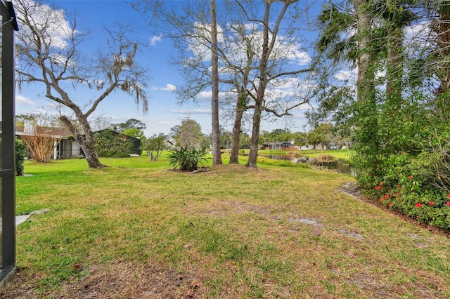 view of yard with a water view