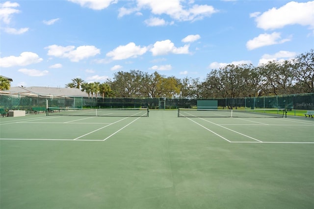 view of tennis court with fence