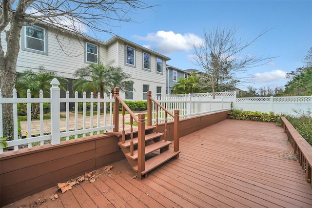 wooden deck featuring fence private yard