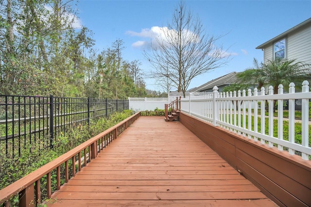 wooden terrace featuring a fenced backyard