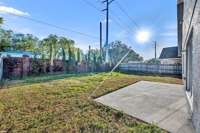 view of yard with a patio area and a fenced backyard