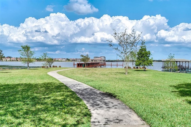 view of yard with a water view