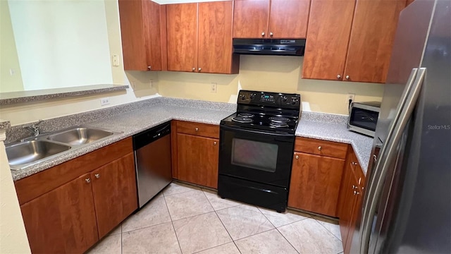 kitchen featuring light tile patterned floors, light countertops, appliances with stainless steel finishes, a sink, and extractor fan