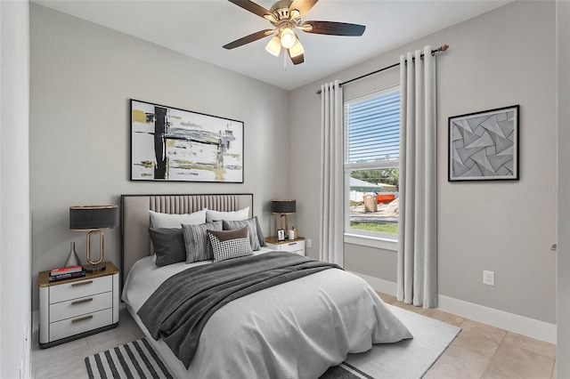 bedroom featuring ceiling fan and baseboards