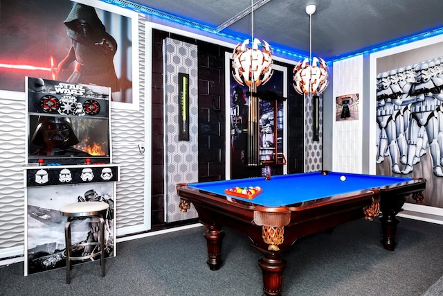 playroom featuring carpet flooring and pool table