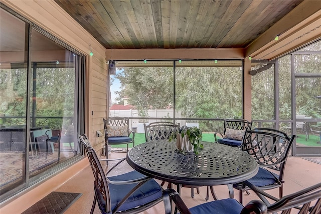 sunroom featuring wooden ceiling and plenty of natural light