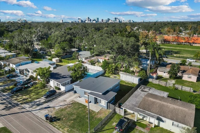 drone / aerial view with a city view