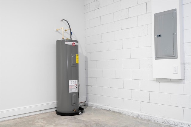 utility room with electric panel and electric water heater