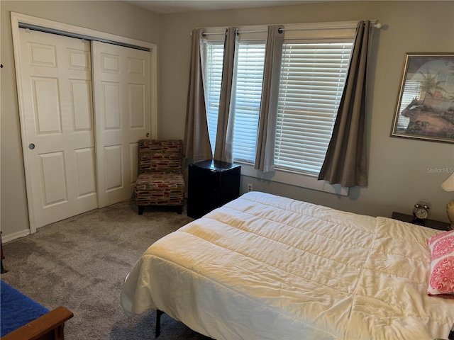 carpeted bedroom with a closet