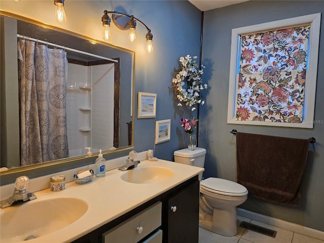 bathroom with toilet, a sink, visible vents, and tile patterned floors