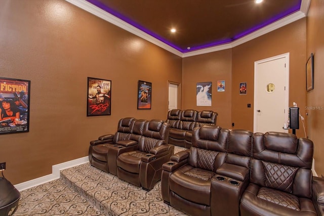 5719 Emerson Pointe Way, Orlando, FL 32819 - home theater room featuring baseboards, crown molding, and recessed lighting
