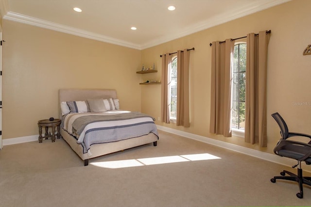 5719 Emerson Pointe Way, Orlando, FL 32819 - bedroom featuring light carpet, ornamental molding, recessed lighting, and baseboards