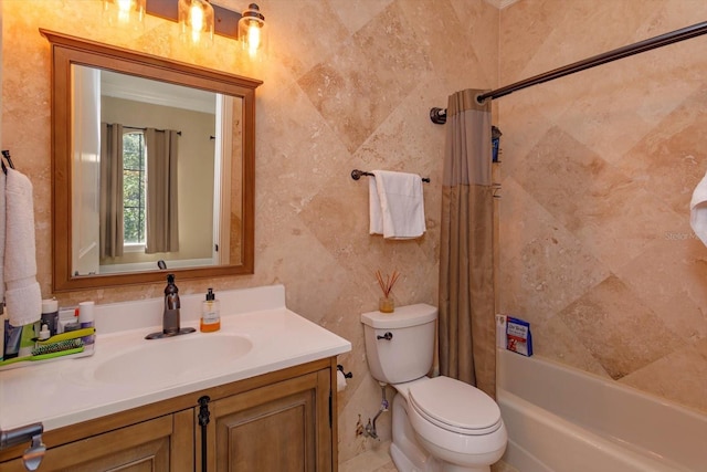 5719 Emerson Pointe Way, Orlando, FL 32819 - bathroom featuring shower / bath combination with curtain, vanity, and toilet